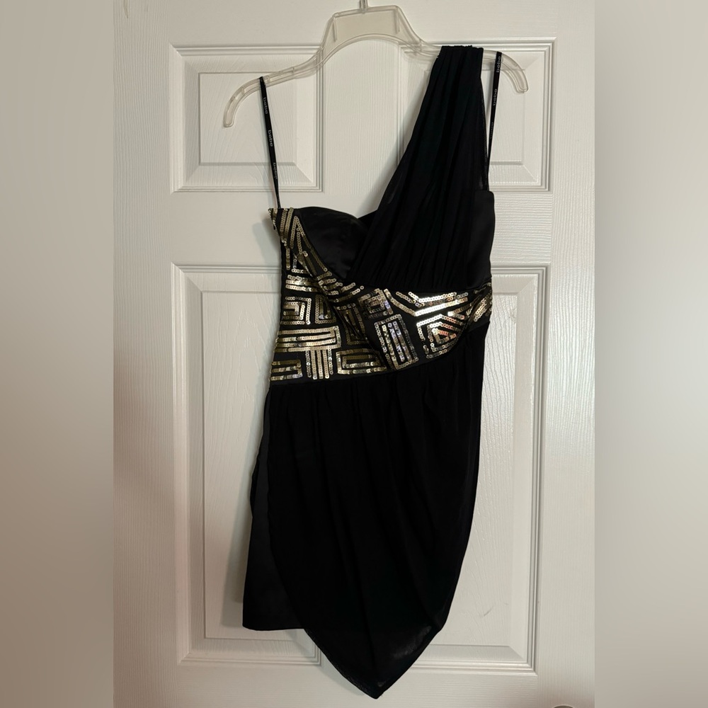 Bebe Black & Gold Dress Size: Small